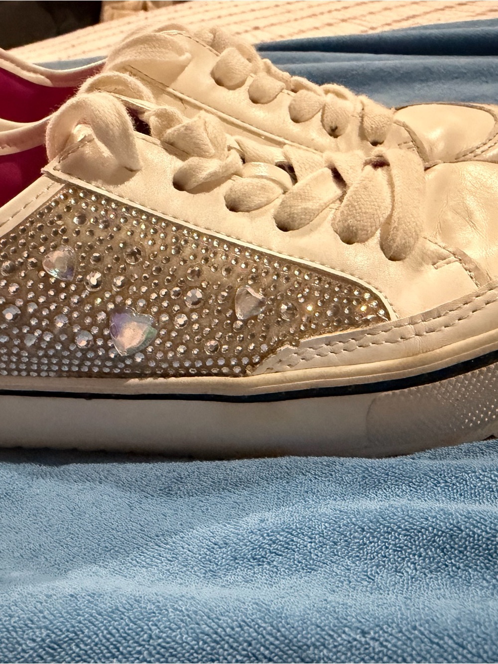 Steve Madden White Rhinestone Heart Accent Kids Sneakers
